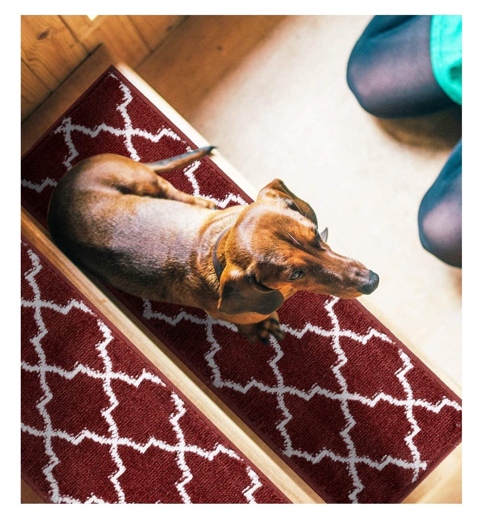 Stair Treads - 100% Polypropylene Carpet Strips for Indoor Stairs - Easy to Install Runner Rugs W/ Double Adhesive Tape - Safe, Extra-Grip, Decorative Mats - 4-Pack - Red