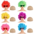 thumbnail image 1 of 6 pelucas de payaso de neón, pelucas de pelo esponjosas y coloridas con gorros de peluca y gafas de sol de corazón, pelucas afro cortas y rizadas para fiesta de disfraces, postizo de fiesta diaria par, 1 of 5