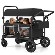 Reasea Stroller Wagon for 4 Kids,4 Seater Stroller Wagon with Adjustable Handles, 5-Point Safety Harness, Black