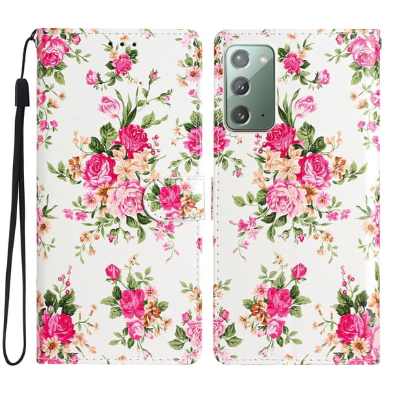 Nalacover Wallet Case for Samsung Galaxy Note 20 with Painting Pattern PU Leather Magnetic Kickstand Flip Folio Cover, Card Slots Holder Soft Silicone Shockproof Protective Case, Red Flower