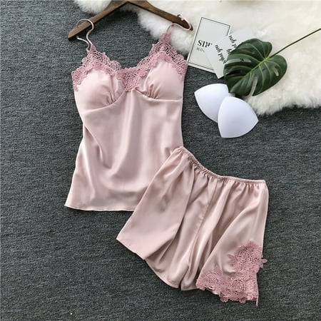 

Womens Satin Sling Sleepwear Lingerie Lace Nightdress Underwear Set