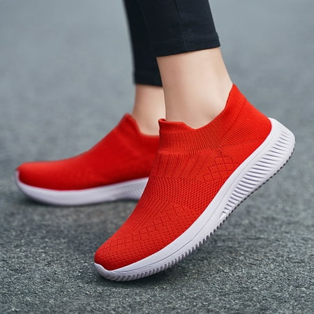 

CAICJ98 Women Shoes Womens Slip On Sneakers - Comfortable Breathable No Laces Shoes for Women with Memory Foam Red