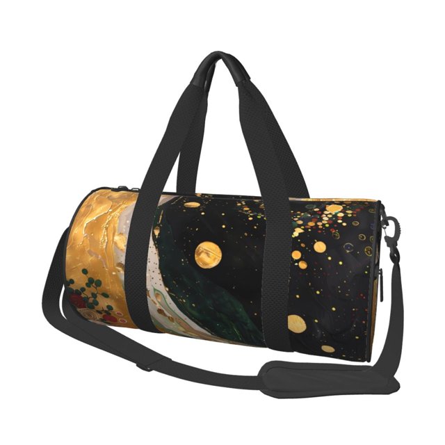Fotbe Abstract Gold Floral Galaxy Bolsa Deportiva de Lona Plegable con Estampado, Bolsa de Gimnasio con Bolsillo Seco/Húmedo, Bolsa de Viaje Ultraligera de Gran Capacidad