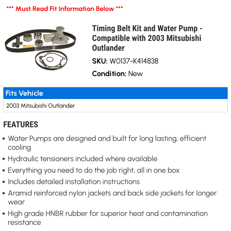 Gates Engine Timing Belt Kit with Water Pump For 2007-2020 Mitsubishi Gates Engine Timing Belt Kit with Water Pump For 2007-2020 Mitsubishi