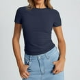 thumbnail image 2 of Gsakboxl Womens Tops Women Thin Soft Round Neck Cropped Short Sleeve Pullover Crop T Shirt Fashion Slim Fit Style Lightweight Summer Going Out Casual Top For Teen Ladies Navy S, 2 of 7