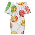 thumbnail image 6 of Sweets And Rainbow Lollipops Pattern Women's Off The Shoulder Ruffles Summer Wedding Guest Loose Casual Party Beach Dress, 6 of 9
