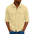 thumbnail image 2 of UVEASISHA Waffle Knit Button Down Shirt for Men 3/4 Sleeve Lightweight Breathable Casual Shirt with Pocket Beige S, 2 of 6