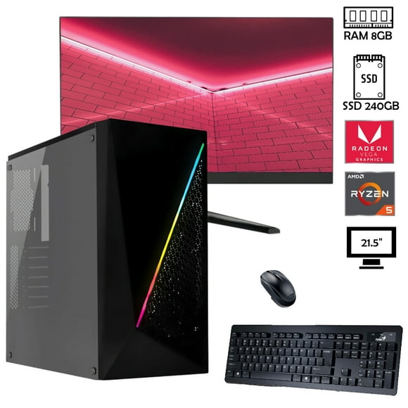 PC gamer Ryzen 5 5600G AMD SSD 240GB RAM de 8GB monitor 21.5"