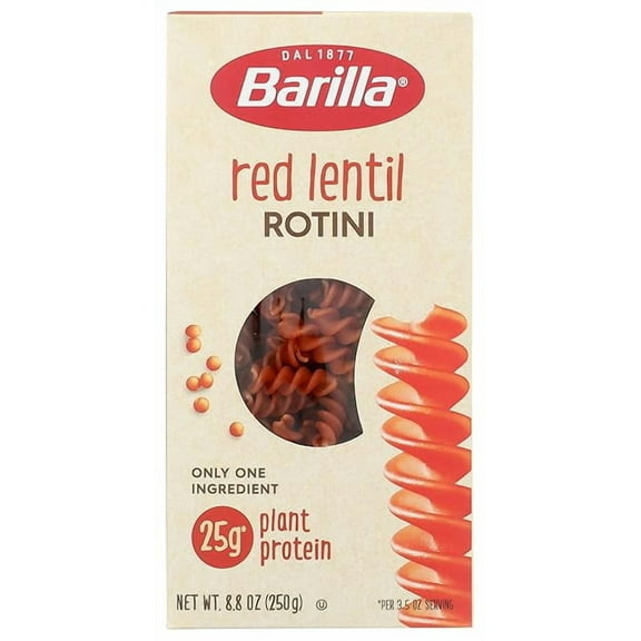 (1 pack) Barilla Red Lentil Rotini Pasta, 8.8 oz - Vegan, Gluten Free, Non GMO & Kosher - Made with Plant Based Protein