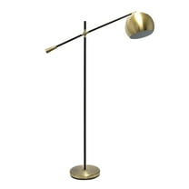 Elegant Designs Matte Black Pivot Arm Floor Lamp, Antique Brass