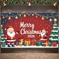 thumbnail image 3 of Red Theme Christmas Banner Santa Claus Design Xmas Display Reindeer Pattern Christmas Tree Decor Holiday Backdrop for Christmas Party Indoor Celebration Family Event, 3 of 9