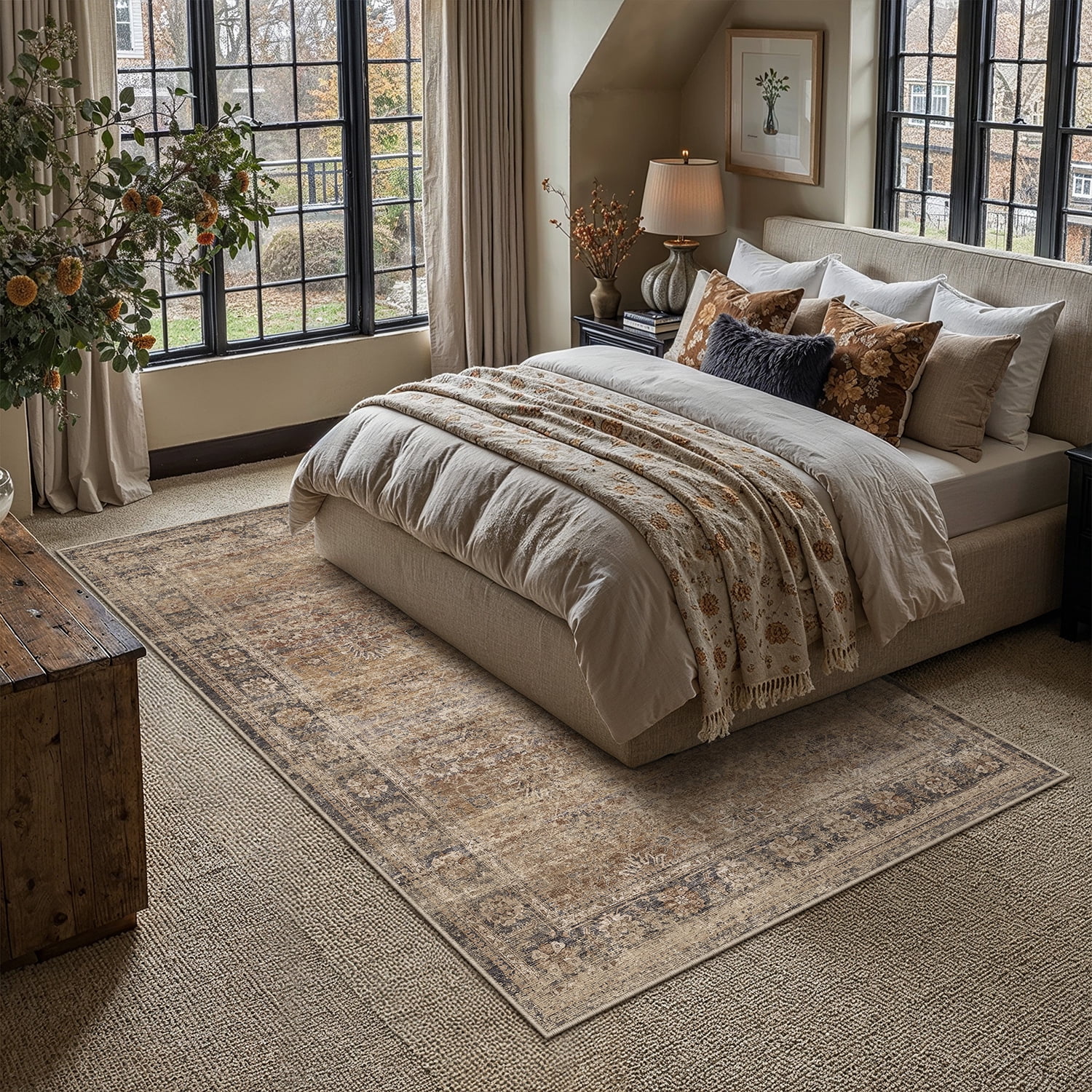 BERTHMEER 6'x9' Area Rugs for Living Room Bedroom Kitchen Rugs Clearance Washable Non Slip Brown Vintage Traditional Dorm Office Dining Room Farmhouse Oriental Rugs Carpets, Brown