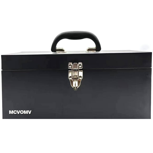16" Portable Metal Toolbox Large Tool Box 18-Gauge Fishing Tackle Box Tool Box Drawer Organizer Steel Tool Box With Metal Latch and Handle Black