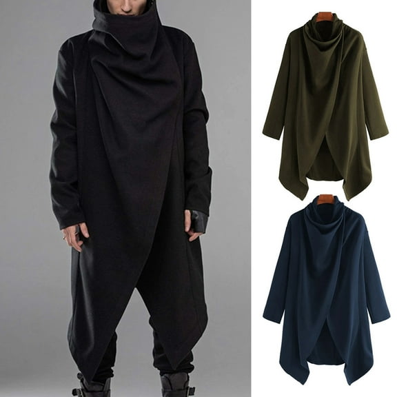 BAETEUY Men Cloak Coat with High Collar - Long Sleeve Street Style Windbreaker