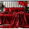 thumbnail image 1 of Juego De Sábanas Matrimonial De Satín Lujosas Modelo Rojo, 1 of 4