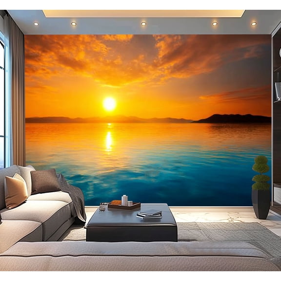 Peel and Stick Wallpaper Waterproof Sunset water Wall Mural Decor Self Adhesive and Removable 100in x 144in