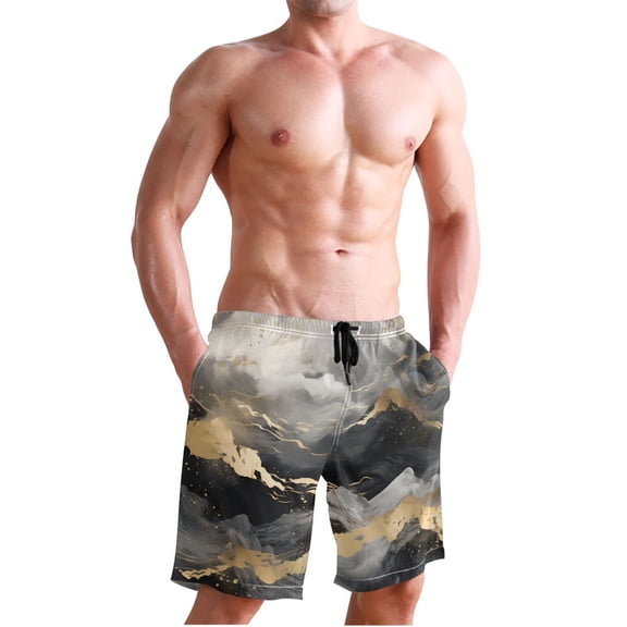 Dailycode Men's Quick Dry Swim Trunks Beach Shorts Casual Summer Board Shorts with Pockets, Gold Black White Marble