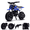 Blue, variant on 49CC dirt bike, 2-stroke mini bike features wide off-road tires, a disc brake, a sturdy carbon steel frame, a pull-start engine, and comes with a toolkit and manual.