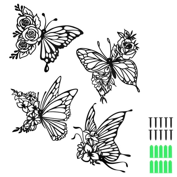 RETON 4PCS Butterfly Metal Wall Decor,Butterfly Metal Wall Art,Butterfly  Mural,The Rust-Proof Metal Decoration Suitable for The Decoration of The Room, Living Room and Office(Four Patterns)