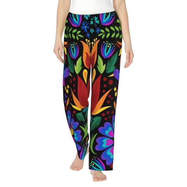 Fotbe Colorful Floral Pantalones de Pijama para Mujer, Pantalones de Dormir, Pantalones Pj con Cordón y Bolsillos-X-Large