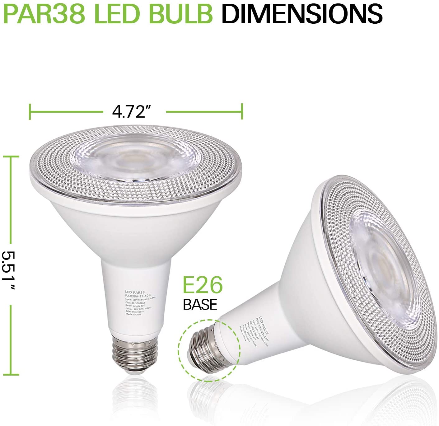 Pack Outdoor LED Flood Light Bulb, PAR38, 3000lm, 25W(300 Watt Equivalent),  Replacement for Halogen Flood Spot Light, Waterproof, Dimmable, 5000K  Daylight, E26 Base