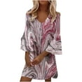 thumbnail image 1 of USSUMA Mini Summer Dresses for Women Casual 3/4 Sleeve Flowy Tshirts Sundresses Trendy Plus Size Marble Print V Neck Sun Dress Female Beach Party Vacation, 1 of 8