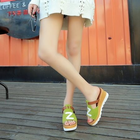 

Noarlalf wedge sandals for women Women Fashion Solid Color Wedges Peep Toe Flatform Shoes Sandals Slipper Green womens sandals