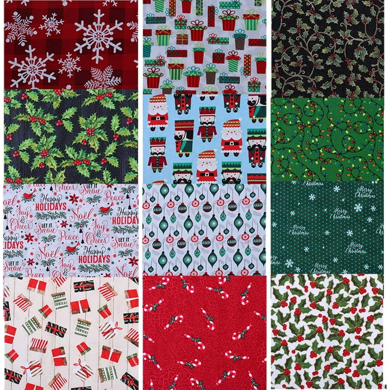 20 Pieces Cotton Fabric Christmas Fabric Bundles Sewing Square Fabric  Scraps Christmas Printing Quilting Fabric Squares 10 Christmas Patterns  Cotton