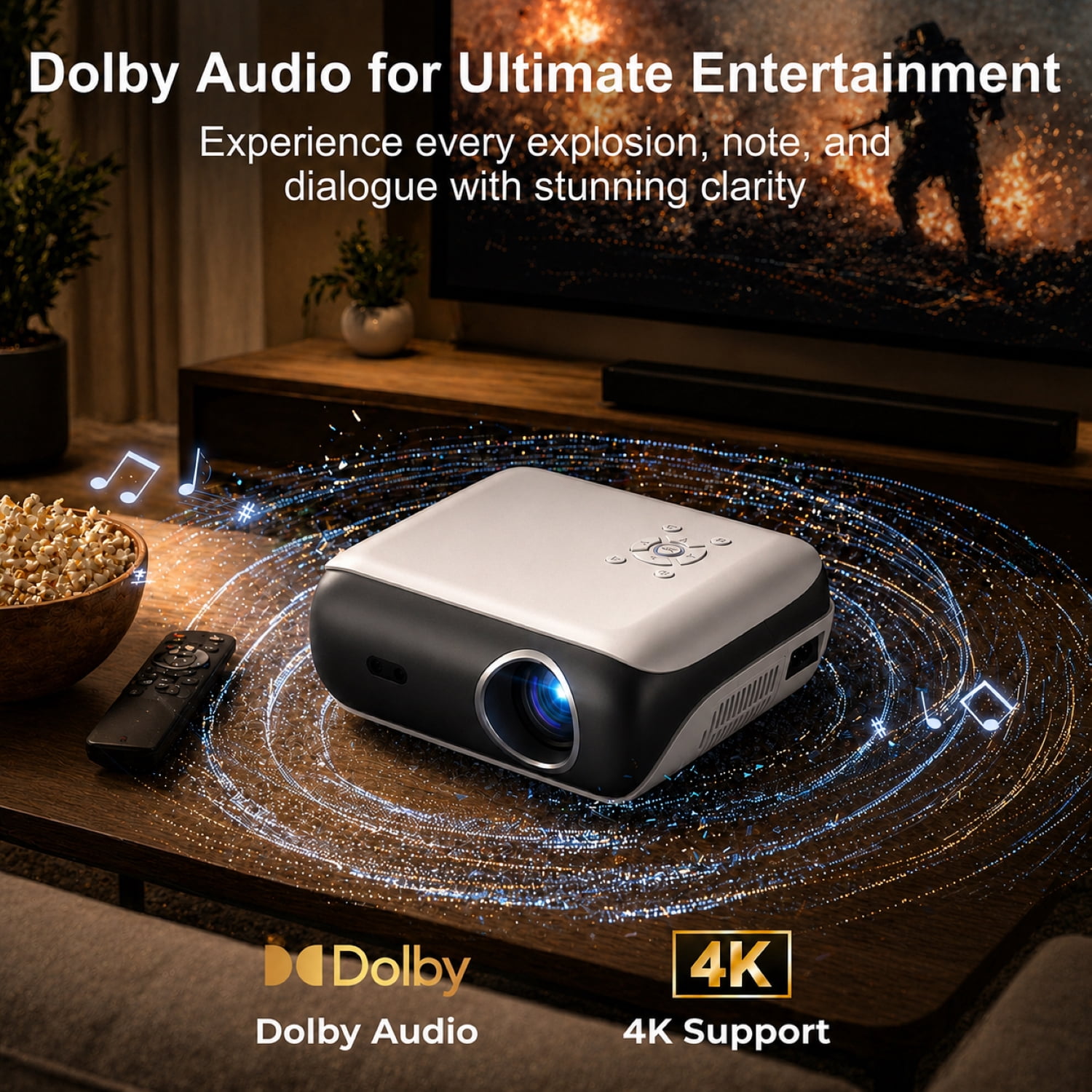 HAPPRUN Official Licensed Google TV Projector, 4K Smart Projector with WiFi & Bluetooth, Outdoor Movie Projector with Dolby Sound, Built-in Streaming Apps, Compatible with Game Consoles & Smartphones