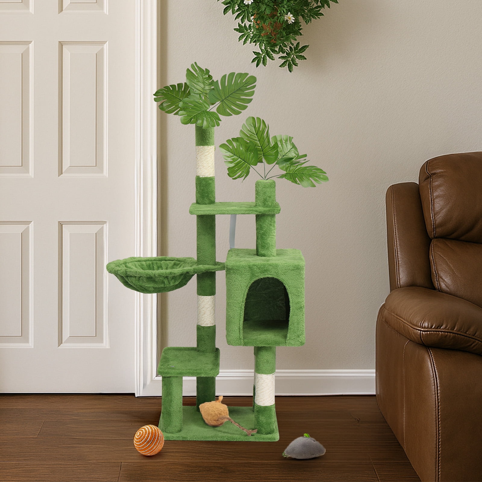 Zephypaws 48in Green Tall Cat Tree for Kittens,Cat Tower for Small Cats with Cat Scratching Post,Plush Hammock,Double Condos & Hanging Toys