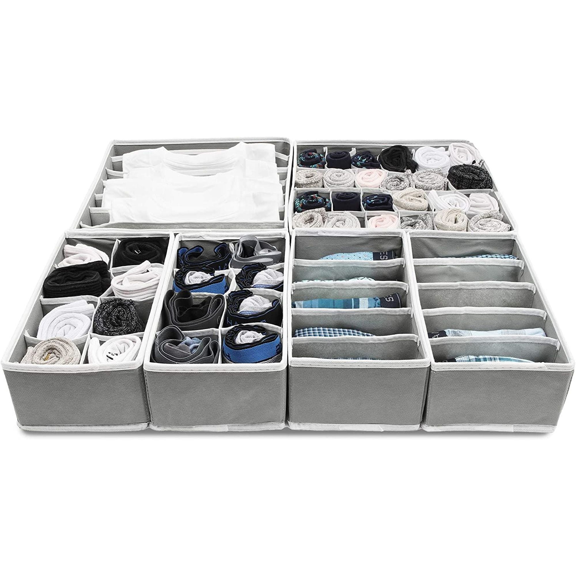Set of 6 Gray Foldable Drawer Dividers, Fabric Closet Organizer Under