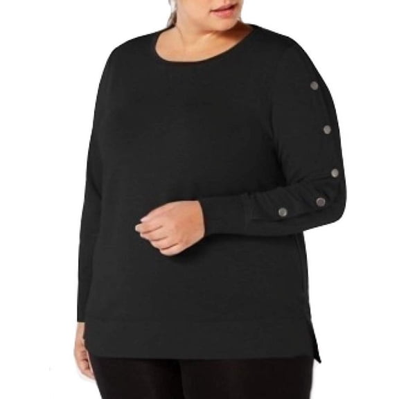 Ideology Women's Plus Size Snap-Sleeve Top, Black 2X - NEW