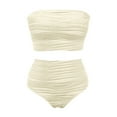 thumbnail image 5 of MNCEKFOD Tummy Control Swimsuits for Women Bandeau Bikini Set Strapless 2Pcs Bathing Suits Ribbed Longline Full Coverage Summer Vcation Swimwear White M, 5 of 5
