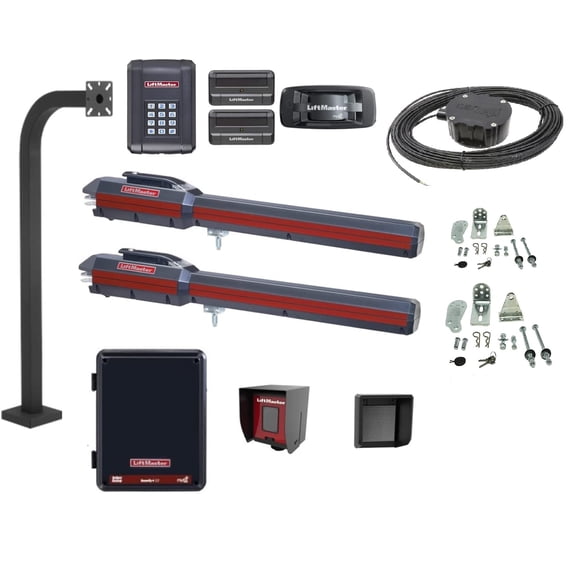 Liftmaster LA500PKGU DUAL 24VDC Residential Light Commercial Linear Actuator Kit, Battery Back Up, Receiver Wireless Keypad Stand 828LM Gate way Photocell Exit Device