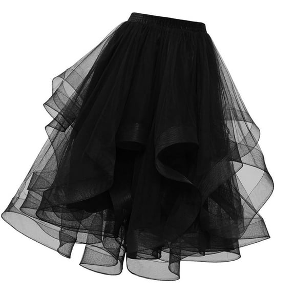 Elegant Layered Mesh Tulle Long Skirt for Women Irregular Design Midi Length A Line Flared Skirts with Elastic Waistband