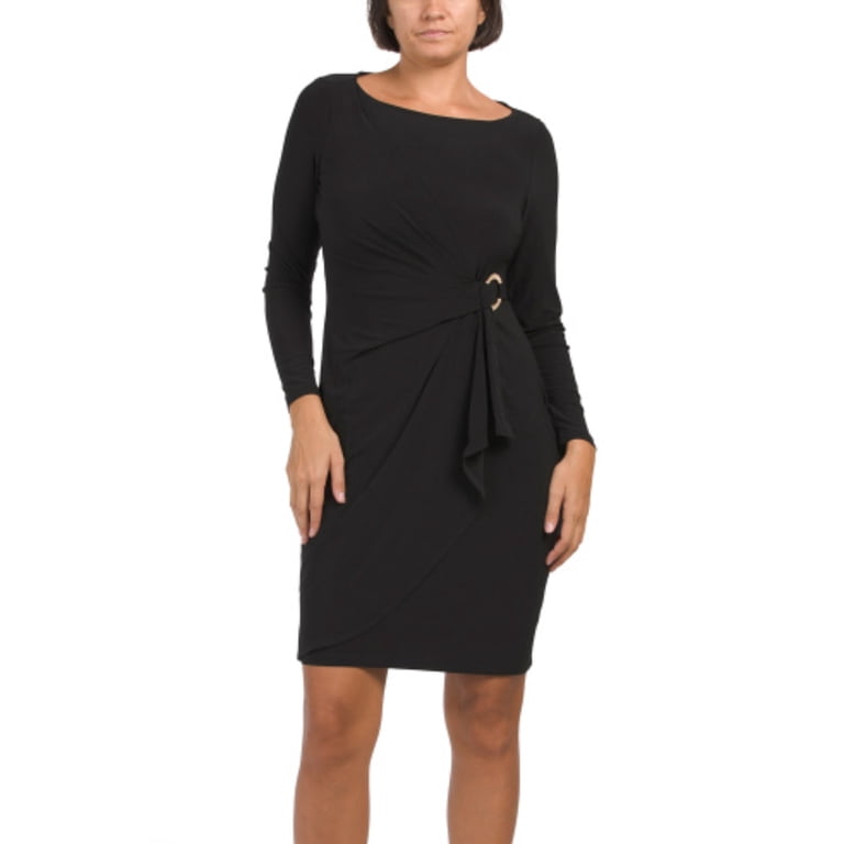 anne klein black dress Women's Donna Long Sleeve draped side Overlap Mini / 14 Style SKU: F-DRS-CFR-RIB-SL Color:Black/Nude maintaining its crisp Fancy Nancy Party Dress