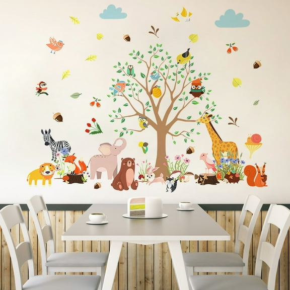 Tree Branches Animal Wall Decals - Peel & Stick Nature Removable Wall Decals for Bedroom, Living Room, Kids Room Decor - Self-Adhesive Home Decor Mural (Set of 1)