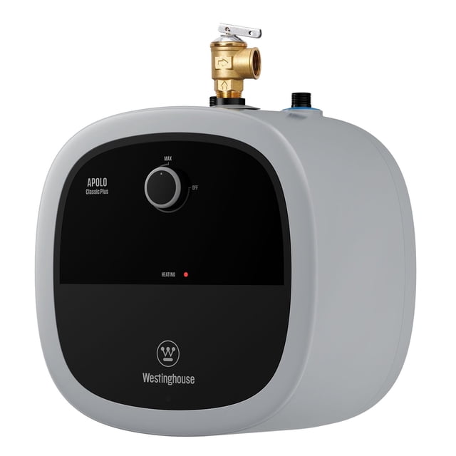 Calentador de agua Westinghouse de 2,5 galones, 1440 W, 120 V, compacto