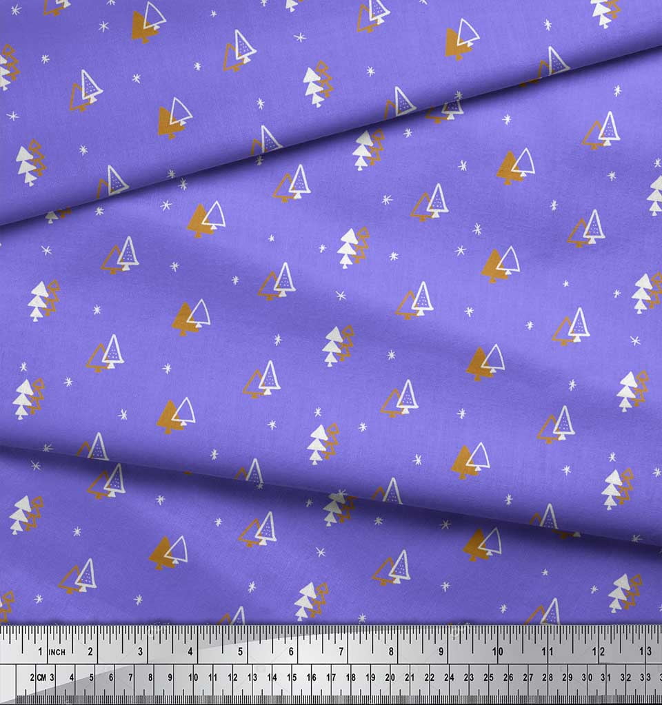 Soimoi Purple Poly Georgette Fabric Tree Christmas Fabric Prints By Yard 42 Inch Wide