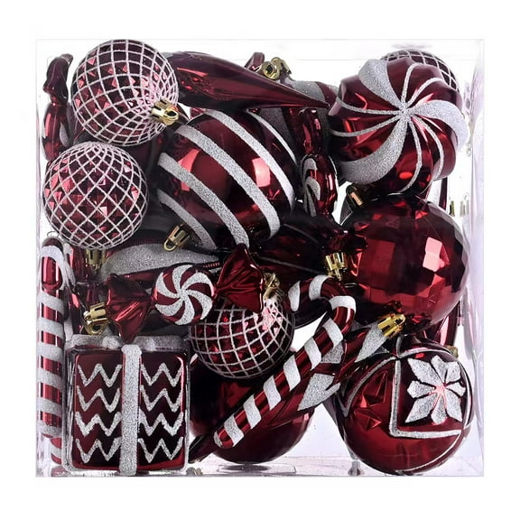 Christmas Ball Set: Christmas Decorations 6/8/10cm Electroplated Balls, Christmas Tree Ornaments, Christmas Scene Decoration-red