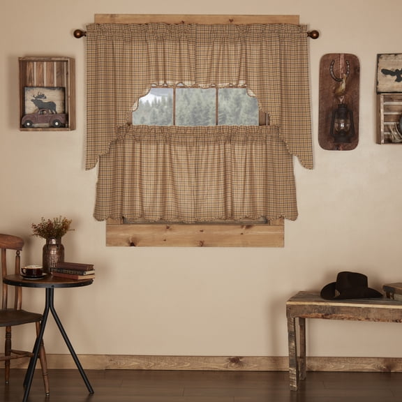 VHC Brands Millsboro 4 PC Khaki Curtain Set (2 Swag 36x16 and 2 Tier 24x36)