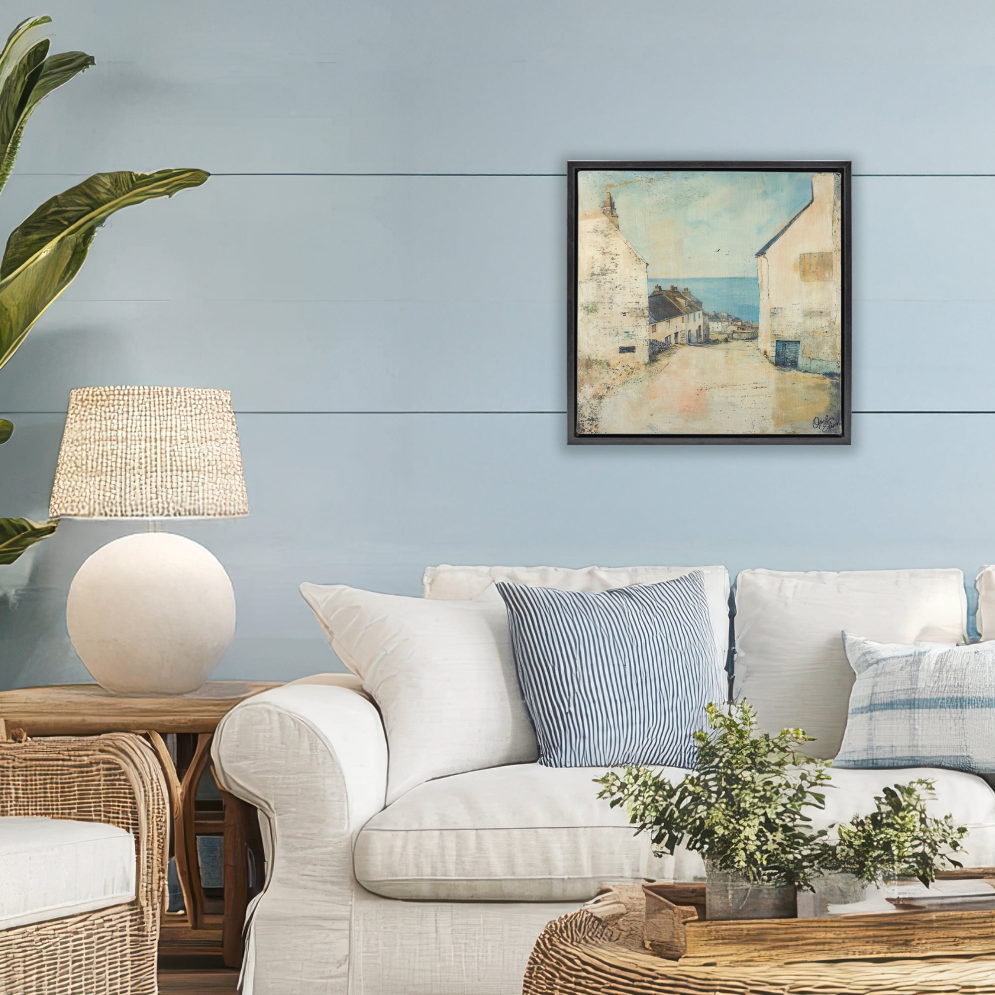 Stupell Industries Coastal Town Walk Black Framed Floater Canvas Wall Art, design by Opal Edison