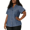 thumbnail image 5 of DARING DIVA Women's Plus Blouse Chest Pocket Button Down Demin Shirt 4X Blue, 5 of 7