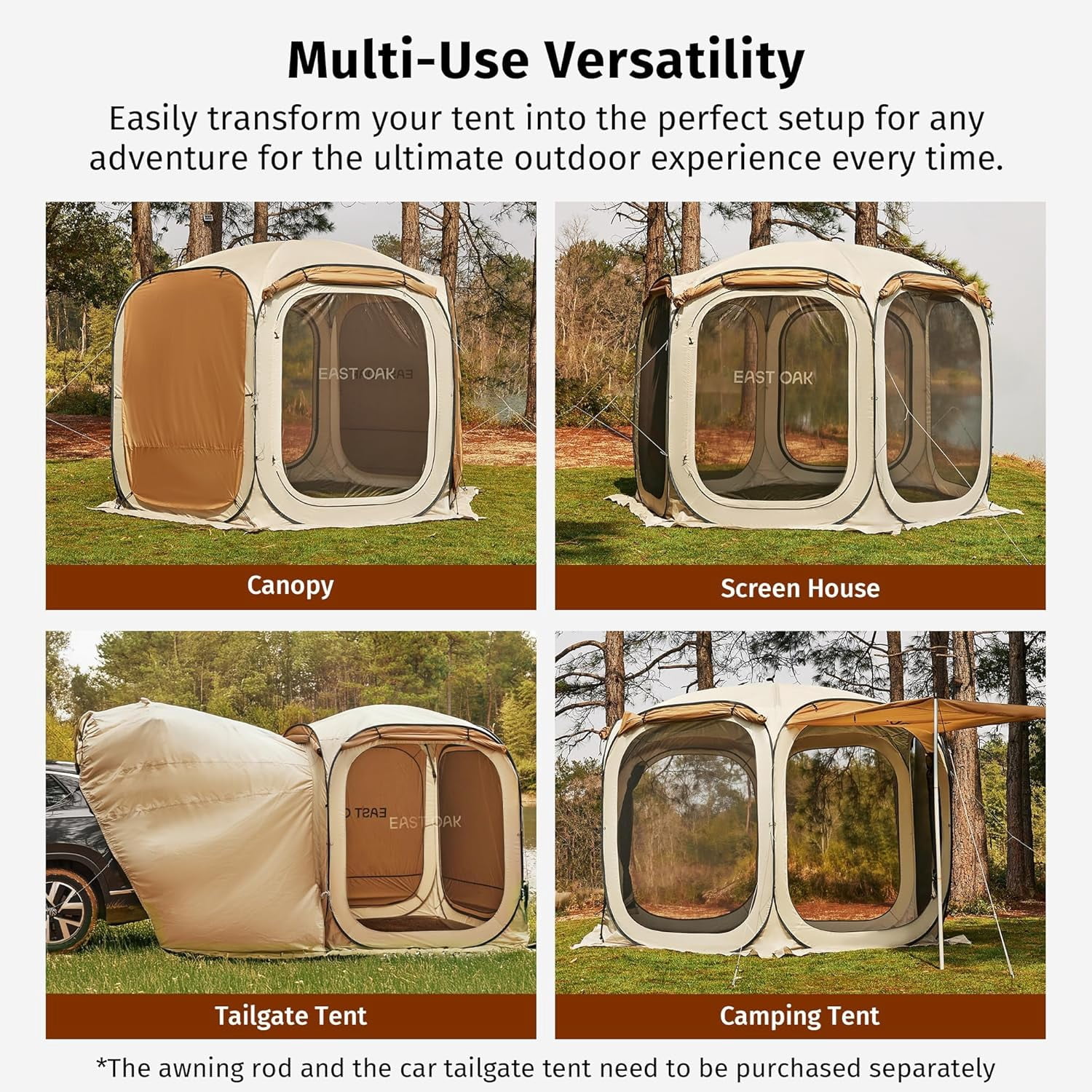 East Oak 12×12 FT 10 Person Family Canopy Tent Outdoor Screen House for Camping Beige