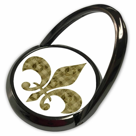 3dRose, Gold floral and leaves french fleur de lis, Phone Ring