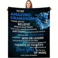 thumbnail image 2 of 1pc Grandson Blanket from Grandma & Grandpa Golden Plush Flannel Bedspread with Name Message 30s Yarn All Season Soft Gift for Bed Couch & Sentimental Keepsake for Grandkids, 2 of 7
