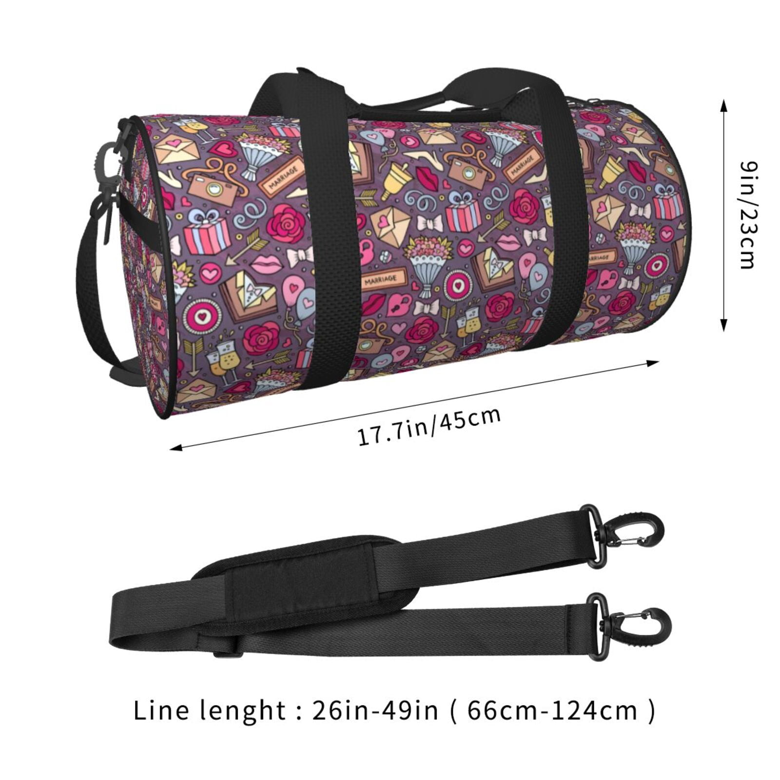 Vsdgher Doodles Wedding 45L Foldable Duffel Bag, Sports Gym Bag,Overnight Bag, Portable Weekender Bag for Airplanes