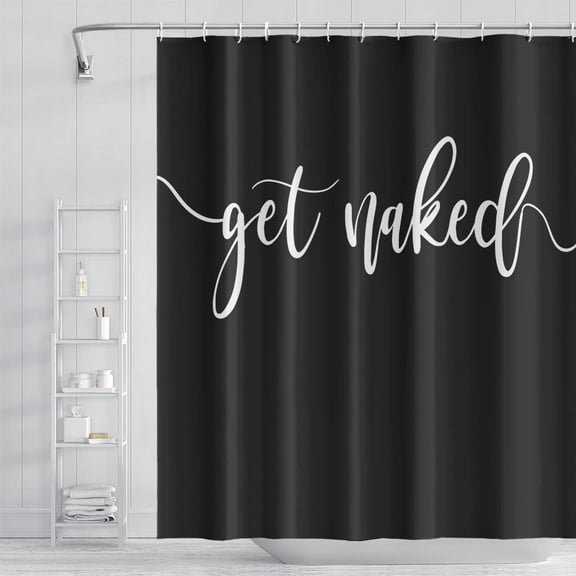 Get Naked Bathroom Shower Curtain Abstract Pure Black Fabric Solid Color Shower Curtain Modern Minimalist Polyester Waterproof Home Decor Bath Shower Curtain with Hooks, 72x84 Inch
