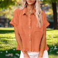 thumbnail image 7 of Endives Womens Button Down Shirt Summer Fashion Linen Shirt for Women Short Sleeve Shirt Casual Blouse Tops Spring Outfits Orange, 7 of 7