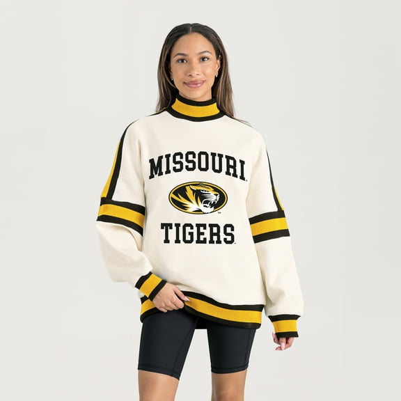 Women's Gameday Couture White Missouri Tigers Oversized Vivid Turtleneck Sweatshirt